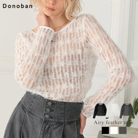 トップス レディース カットソー プルオーバー ブラウス Tシャツ エアリー フェザー シアー 長袖 無地 Donoban 春服 体型カバー 着痩せ フォーマル セレモニー ハレの日 入学式 入園式 卒業式 オフィスカジュアル ドノバン