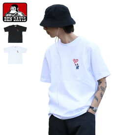 【30%OFFクーポン対象商品】BEN DAVIS ベン デイビス メンズ Tシャツ GORILLA EMB COOL TEE 26580017 ホワイト ブラック カットソー 刺繍 ハート バック ストリート ワッペン レディース ユニセック