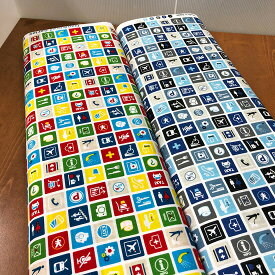 ●＜＜Nanikore? シリーズ＞＞/お勉強をテーマにした生地シリーズです/ピクトグラムのプリント生地/PICTOGRAM/絵記号/絵文字/ナニコレシリーズ/入園入学/スモック/レッスンバッグ/シューズバッグ/巾着袋/N22