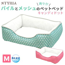 【本日ポイント最大8倍！クーポンも使えます♪】犬 猫 ペット ベッド STYRIA キャンディドット パイル ペットベッド 春夏 夏 洗える かわいい おしゃれ メッシュ 涼しい 通気 タオル サラサラ 小型犬 水玉 M