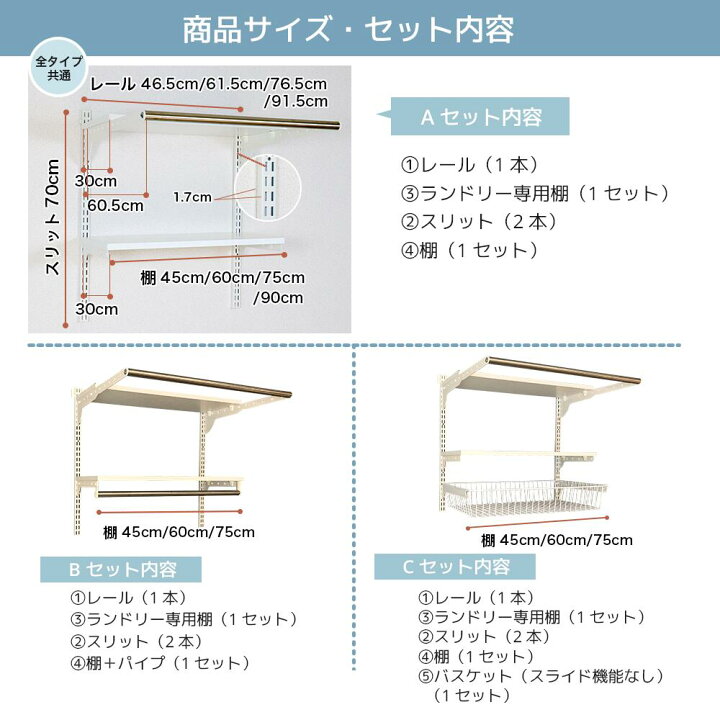 楽天市場】壁面収納 Fitrack【ランドリー収納セット】壁1面あたりの耐 