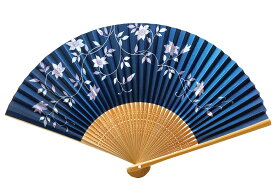 紺地てっせん扇子 6535 紺地鉄線 花 女性用 婦人用 記念品 贈答品 海外土産 土産 プレゼント 誕生日ギフト 末廣 縁起物　日本製 日本 和服 着物 浴衣 母の日 母親 お母さん 娘 敬老の日 おばあちゃん お中元 ギフト 内祝い japan made in japan fan