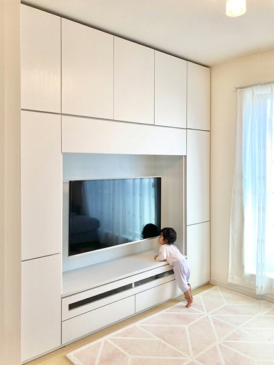 壁面収納 Miel3 RV 40-TNT テレビ台 つっぱり 本棚 TVボード キャビネット 扉付き 収納棚 食器棚 デスク 転倒防止 日本製 オーダー  リビング収納 収納家具 耐震 ナチュラル ホワイト ブルー 幅40 パームループ すえ木工