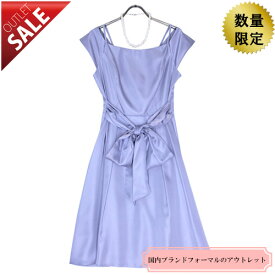 日本製ドレス結婚式お呼ばれ二次会｜上品ラインのフレアドレス13号(ライトブルー)