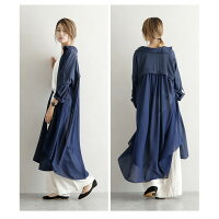 シフォン切替シャツワンピースシャツワンピロングシャツレディースバックシフォン長袖ロング丈おしゃれ大人無地可愛いブラックメール便2019秋冬新作フリー【lgww-af0608】【予約販売:8月29日入荷予定順次発送】【送料無料】メ込