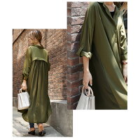 シフォン切替シャツワンピースシャツワンピロングシャツレディースバックシフォン長袖ロング丈おしゃれ大人無地可愛いブラックメール便2019秋冬新作フリー【lgww-af0608】【予約販売:8月29日入荷予定順次発送】【送料無料】メ込