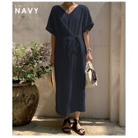 2wayワンピースロングワンピースロングレディースリネン混リネンゆったりマキシリボン無地半袖5分袖ナチュラル大人ホワイトメール便2020春夏新作フリー【lgww-at3087】【予約販売:5月21日入荷予定順次発送】【送料無料】メ込