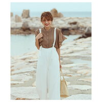 ラッフルスリーブブラウスレディース半袖シフォントップススタンドカラー抑揚シャツきれいめ仕事オフィス可愛い無地ブラックホワイトメール便2020春夏新作M/L【lgww-at3368】【予約販売:7月9日入荷予定順次発送】【送料無料】メ込