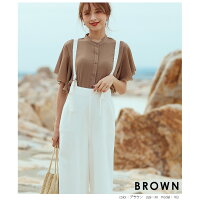 ラッフルスリーブブラウスレディース半袖シフォントップススタンドカラー抑揚シャツきれいめ仕事オフィス可愛い無地ブラックホワイトメール便2020春夏新作M/L【lgww-at3368】【予約販売:7月9日入荷予定順次発送】【送料無料】メ込