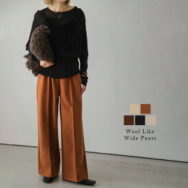 【25AW×半額クーポン】【奇跡の再販】ウールライク ワイドパンツ レディース きれいめ ウエストゴム【lgww-at3663】【即納&予約：（1）即納/（2）11月27日入荷予定順次発送】【送料無料】メ込4
