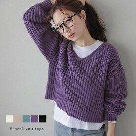 【60％OFFクーポン対象】Vネック ローゲージ ニット ショート丈 コンパクト ぽわん袖 トップス 華奢見え レディース おすすめ おしゃれ 2026春夏新作 【lstpaw25-1464】【即納：1-5営業日】【送料無料】宅込