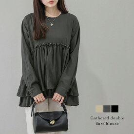 【半額クーポン対象】トップス チュニック ダブルフレア ギャザー 体型カバー 着痩せ バックリボン 大人かわいい レディース おすすめ 2026春夏新作【lstpaw25-1553】【即納：1-5営業日】【送料無料】メ込2