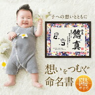 【一生残せる命名書】てがたあしがた 命名書 手形足型 命名紙 サイズ「陽」 おしゃれ 額縁付き 出産内祝…