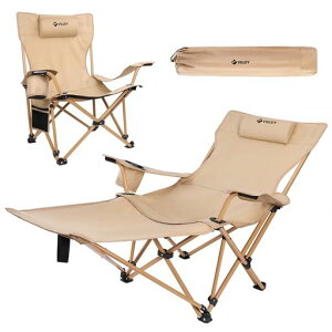 VILLEYアウトドアチェアリクライニングチェアキャンプ椅子レイチェア折りたたみ枕とオットマン付き耐荷重150KG無段階調節可能椅子いすキャンプお釣り登山庭リラックス寝れる収納ケース…