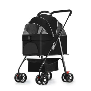 4輪ペットカート分離型ドッグカートメッシュ通気性折りたたみ式収納バスケット付きコンパクト犬猫用バギー耐荷重25kg猫小型犬多頭中型犬飛び出し防止カート用バッグ付き老犬介護用お…