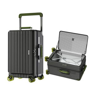 [GGQAAA]���{�f�U�C�i�[�݌v�X�[�c�P�[�X�ЊJ��+�g���@�\�t����e�ʏ��������z�C�[���É��L���X�[�c�P�[�X(Gray+GreenWheels20�C���`/1-3��/56*41*26cm)