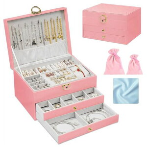 ジュエリーボックスjewelryboxアクセサリーケース大容量3段ボックスアクセサリー収納指輪置きネックレスイヤリングピアス収納小物入れ卓上整理引き出し鍵付き宝石箱おしゃれ女性プレゼ…