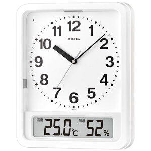 MAG(マグ)掛け時計壁掛け時計置き掛け兼用スタンド電波時計アナログ温度計湿度計温湿度計おしゃれインテリア四角自動点灯縦31.6x横252cm夜間秒針停止ホワイトルックW-779WH-Zノア精密