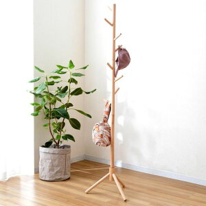 ドウシシャハンガーラック天然木製ポールハンガー日頃使うものを掛けておくのに便利シンプル省スペース洋服掛け子供部屋玄関収納コートハンガー帽子カバン掛けバッグスリム幅44x奥行…