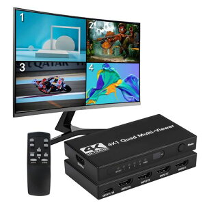 4K@30Hz HDMI ��ʕ����� 4����1�o�� hdmi��ʕ����ؑ֊� ��ʐ؂�ւ��� 1080P 4��ʓ����\�� �N�A�b�h�}���`�r���[�A�[ DVD/�Q�[���@/PS3/PS4 Pro/Xbox�Ď��p�����R���t��