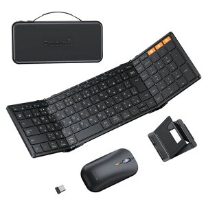 ProtoArcキーボードワイヤレスマウスセット折りたたみ式3台同時接続Bluetooth/USB接続無線軽量コンパクトフルサイズUSB-C充電式スマホ用スタンド収納バッグ付属マウスキーボードBluetooth