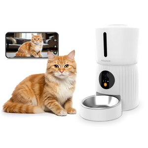 Moizze自動給餌器カメラ付き多機能猫犬自動餌やり機4LWiFiアプリ遠隔操作録音再生早食い防止簡単お手入れペット給餌機(カメラ式)