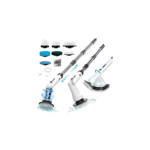 電動お掃除ブラシバスポリッシャー7つ取り替えブラシ付き、3つの角度と長さの調整USBC充電式2段階速度清掃風呂浴室浴槽磨きトイレ掃除床窓壁玄関壁掛けフック付き