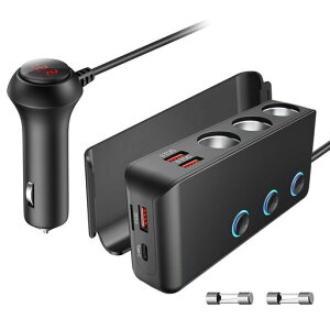 OOWOLF�V�K�[�\�P�b�g3�A�yQuickCharge3.0&PD36W���ځz�}���[�d���݃J�[�`���[�W���[USBx4�|�[�g�t���ԍڏ[�d��12-24V�ԑΉ��Ɨ��X�C�b�`�d���\�P�b�g���z��d������1m�P�[�u��