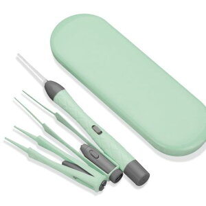 LEDライト付耳かきピンセットUSB充電式みみかき耳掃除鼻くそ取りピンセット耳かきセットライト付耳かき鼻洗浄ピンセット子供/お年寄り/家庭用はっきり見える携帯便利(ライトグリーン)