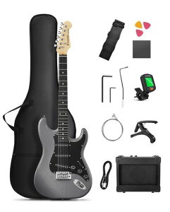 Donnerエレキギター初心者セットSTタイプSSSピックアップ39インチフルサイズミニアンプ付き専用ケースとチューナーなどアクセサリー9点セットDST-80Bマットブラック