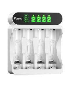 POWXS電池充電器単3単4電池4本同時充電LCDディスプレイニッケル水素/ニカド単三充電池/単四充電池に対応できる急速電池充電器USB&Type-c単3/単4充電器