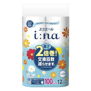エリエールイーナトイレットペーパー2倍巻き100mx12ロールシングルパルプ100%華やぐフローラルの香り