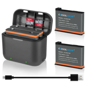 COOLSHOWInsta360X3�o�b�e���[2��1800mAh��Insta360X3�[�d��TypeC�[�d�|�[�g�d�r���[�{�b�N�X�f�U�C���Ή�Insta360ONEX3�J�����ɑΉ�