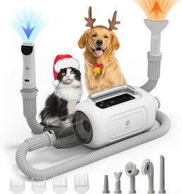【ドライヤーと掃除機一体型】GULIGULI ペット用バリカンセット 6in1 犬用バリカン 犬 猫美容器ペットグルーミングセット13300Pa 超強力吸引 ドライヤー 風力の5段階调整可能 恒温保護 2段階…
