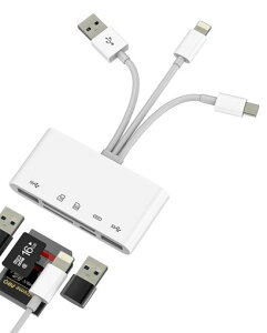 CgjOUSBƃ^CvCϊMicroSDSDJ[h[_[USBLightning[dϊA_v^(5in1)ΉiPhoneiPadΉSamsungX}zUSBA_v^[ʐ^Type-CJ[hfWJ