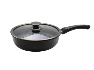 ケヴンハウン(Kevnhaun)アルミフライパン26cm深型マーブルコーティングIH対応ガラス蓋付軽量フッ素樹脂加工ジェットブラックPFOAPFOSフリーPVDコーティング煮込み黒KVJB26