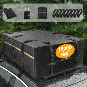 CHANGEMOOREルーフキャリアバッグ【IPX6防水】カーゴバッグ屋根バッグ折り畳み大容量594L耐荷重35kg8本ベルト取付簡単二重PVC防水加工高強度1000Dポリエステル隠れ式防水ファスナー防雨防雪防風