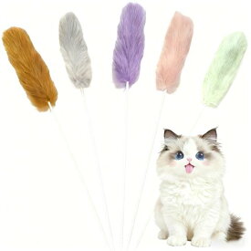 CHENLONB猫じゃらし逗猫棒5本セットうさぎ毛使用超軽量タイプ多彩カラー運動不足解消猫の狩猟本能を刺激猫と遊ぶ室内ゲーム用具