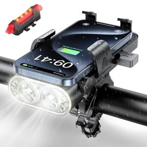自転車ライト充電式ロードバイクライト最強サイクルライトスマホ大容量強航続LEDヘッドライト4つ調光モード4in1多機能テールランプ高輝度USB充電式防振脱落防止60-85mmスマホ対応懐中電灯…