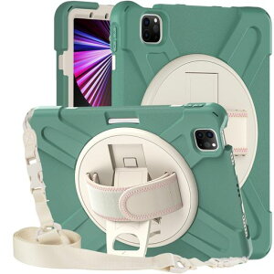 iPadAir11インチ2025(M3)/2024(M2)ケースiPadAir5/4ショルダーケース三層頑丈な360度回転スタンド調節可能ハンドストラップと肩掛けー付き傷防止防塵衝撃保護ケースiPadPro11インチ片手