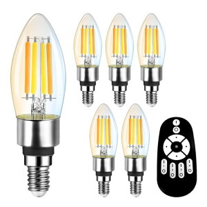 UEWITシャンデリア電球LED電球6個セット600lmB11E12消費電力4.5W(50W形相当)リモコン付き無段階調光90%省エネ燭台電球蝋燭型クリア電球エジソン電球フィラメント電球常夜灯昼光色昼白色調光調色