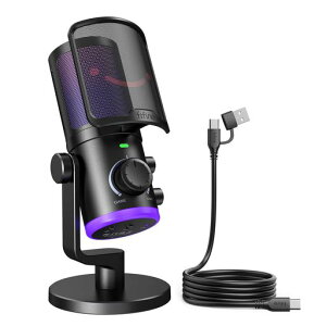 FIFINE USB �R���f���T�[�}�C�N �Q�[��/�`���b�g���E�e�B���O PC�p �Q�[�~���O�}�C�N �P��w���� RGB���� ���ʒ��� �~���[�g�{�^�� �m�C�Y�L�����Z�����O�@�\ Discord �Q�[������ ���C�u�z�M �X�c