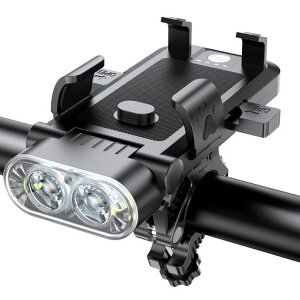 自転車ライト充電式ロードバイク最強サイクルライト自転車ライトスマホ大容量LEDヘッドライト4つ調光モード3in1多機能高輝度USB充電式防振脱落防止60-85mmスマホ対応懐中電灯兼用登山停電…