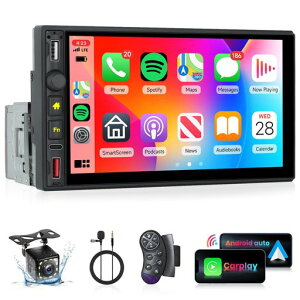 ���C�����X CarPlay�AAndroid Auto 1DIN �J�[�X�e���I(�ԍڃ��W�I)Hodozzy �� 7 �C���`�^�b�`�X�N���[���t�� 1DIN �J�[���W�I�ŁABluetooth�AFM ���W�I�A�~���[�����N�AUSB/Type-C