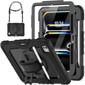 iPadPro11�C���`�P�[�X2024(M4��5����)�ی�t�B�����t���y�����[360°��]�X�^���h�n���h�X�g���b�v�V�����_�[�X�g���b�v�ϏՌ��S�ʕی�J�o�[���@�\iPadPro11�C���`�^�u���b�gPC�P�[�X(�u���b�N)