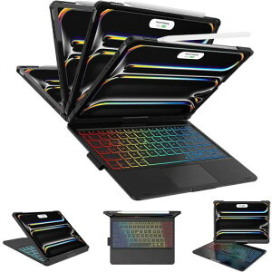 �y360°��]�X�^���h�ziPadPro11�C���`�L�[�{�[�h�P�[�XM5(2025)/M4(2024)�Ή��^�b�`�p�b�h����7�F�o�b�N���C�g��̌^�y���z���_�[�t���ϏՌ��I�[�g�X���[�v�S�ʕی�J�o�[(�u���b�N)