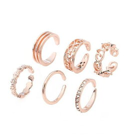 [FUMAJIS]6点セット指輪おしゃれ人気メンズレディースカップルユニセックスフリーサイズアクセサリー指輪プレゼントシルバー合金連リングファッションリング調節可能人気セット(ピンク…