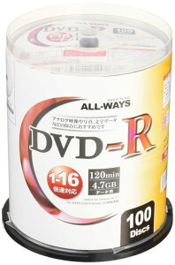 ALL-WAYS DVD-R 4.7GB 1-16�{���Ή� 100�� �f�[�^�E�A�i���O�f���̃p�\�R���ł̋L�^�p�E�X�s���h���P�[�X����E�C���N�W�F�b�g�v�����^�ł̃��C�h����\ ALDR47-16X100PW