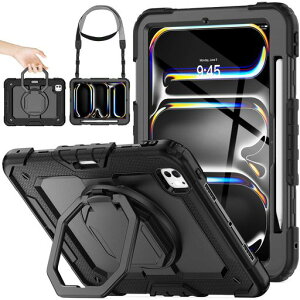 SEYMAC stock 2025�N/2024�N iPad Pro 11�C���`(M5/M4)��p�����O�n���h���ϏՌ��P�[�X �ی�t�B�����t���O�ʃJ�o�[ �y�����[ 360°��]�����O�n���h���X�^���h �V�����_�[�X�g���b�v iPad Pro 11