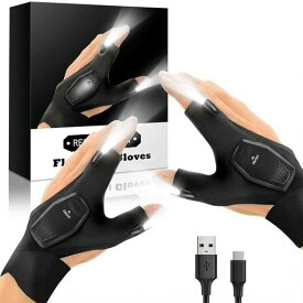 手袋 ライト付き LED付き作業用 充電式ライト付きグローブ 釣りライト手袋 夜釣り キャンプ DIY ランニング 修理 防水軽量設計(均一サイズ)